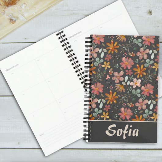 Jaune motif botanique vert nom gris planificateur