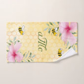 Jaune nid d'abeille rose couple de fleurs monogram (Serviette à main)
