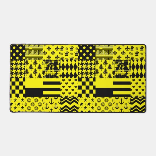 Jaune Noir Mixte Conception Motif Patchwork (Recto)