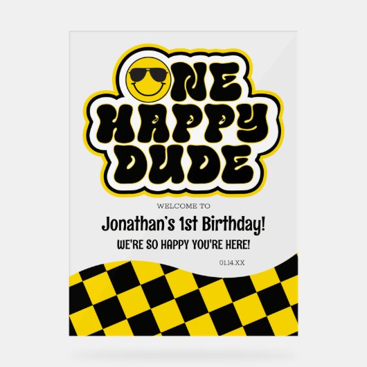 Jaune Noir Rétro Un Joyeux Mec Anniversaire Bienve (Recto)