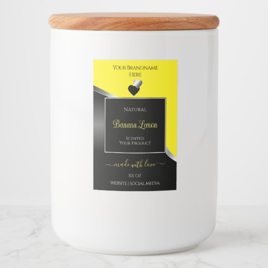 Jaune Noir Wavy Silver Coeurs mignons Étiquette de (Devant)