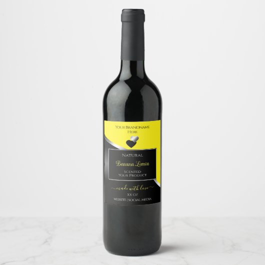 Jaune Noir Wavy Silver Coeurs mignons Étiquette de (Devant)