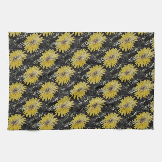 Jaune, or et noir, Gerber Daisy serviette de cuisi (Horizontal)