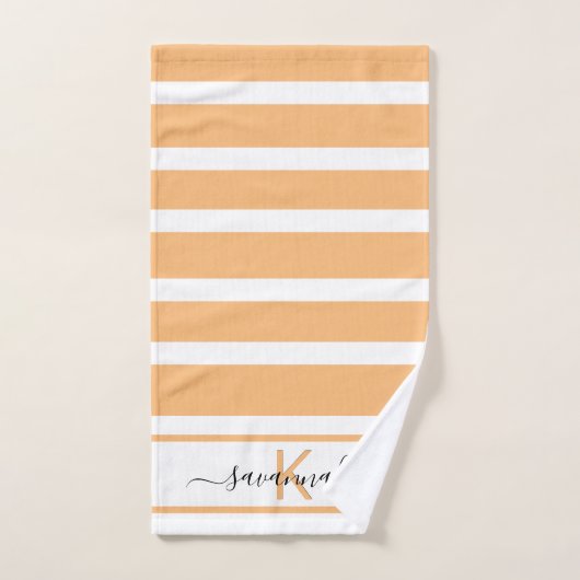 jaune orange blanc rayures nom monogramme (Serviette à main)
