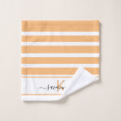 jaune orange blanc rayures nom monogramme (Gant de toilette)