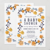 Jaune Orange Florale Baby shower Invitation fille (Devant / Derrière)