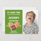 Jaune Orange Football Anniversaire Invitations pho (Devant)