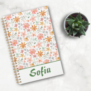 Jaune orange motif fleurs vert nom planificateur