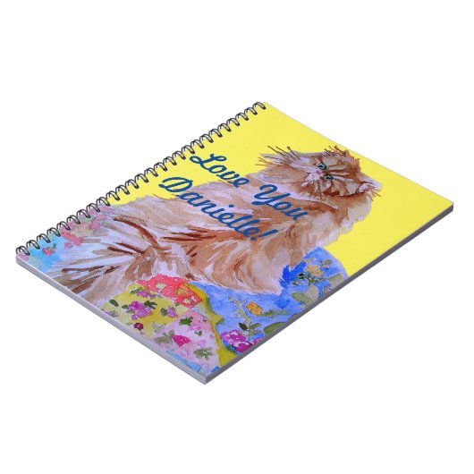 Jaune Quilt Fluffy Chat chats filles nom Carnet (Côté gauche)