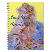 Jaune Quilt Fluffy Chat chats filles nom Carnet (Devant)