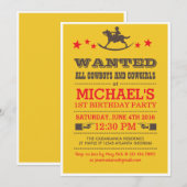 Jaune Recherché Occidental Cowboy Invitation Anniv (Devant / Derrière)