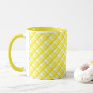 Jaune rétro sur Blancs Plaid Stripes Coffee Mug