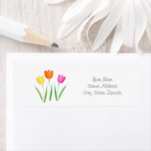 Jaune, rose, orange Tulipe Étiquette (En situation)