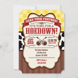 Jaune rouge Brown Hoedown Party Invitation