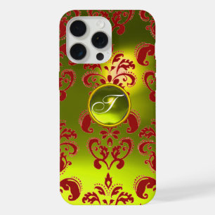 JAUNE ROUGE DAMASK MONOGRAM EN PIERRE DE GEMME Flo