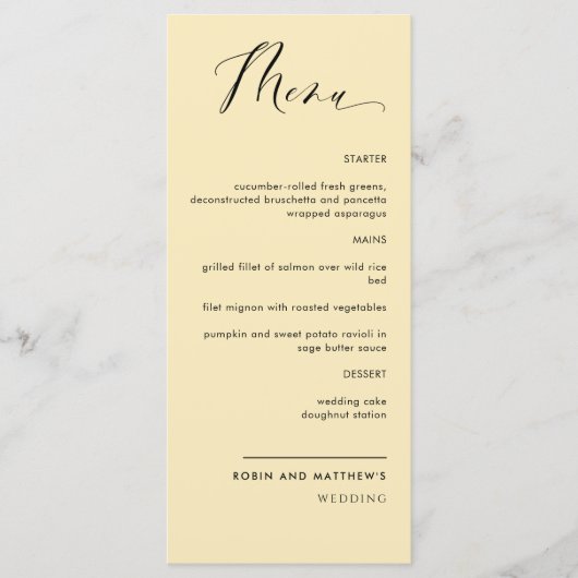 Jaune roux, Mariage de calligraphie / Menu Récepti (Devant)