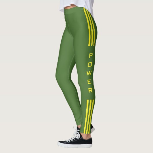 Jaune Side Vert Leggings Power Text (Gauche)