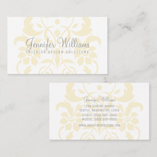 Jaune subtil Carte de visite Damask (Devant / Derrière)