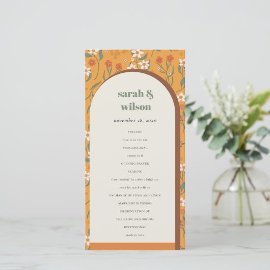 Jaune Super Arc rétro Programme de mariage floral (Debout devant)