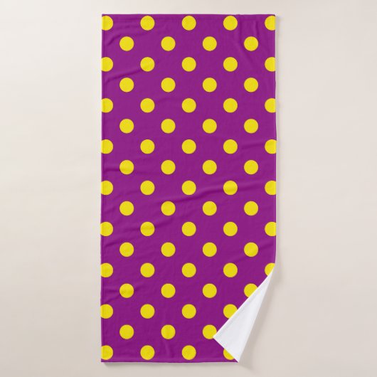 Jaune sur violet Pois design Motif (Serviette de bain)