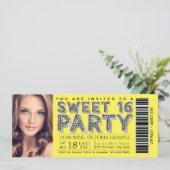 Jaune Sweet 16 Anniversaire Fête Billet Invitation (Debout devant)