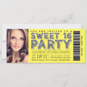 Jaune Sweet 16 Anniversaire Fête Billet Invitation