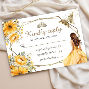 Jaune Tiara Princess Floral Sweet 16 Rsvp