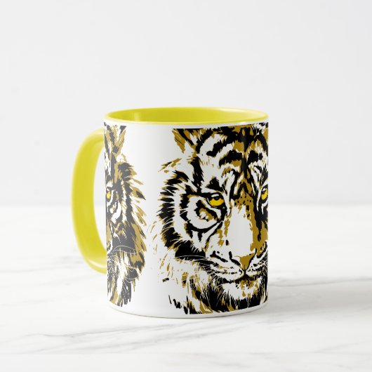Jaune tigre | Tigre coloré face café Mug (Devant gauche)