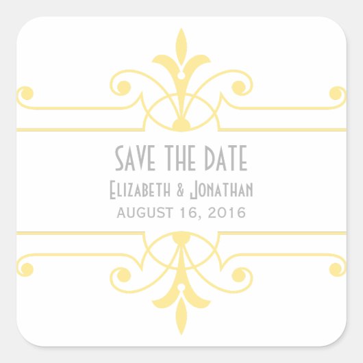 Jaune v2 Fancy Ornamental Save Date Stickers (Devant)