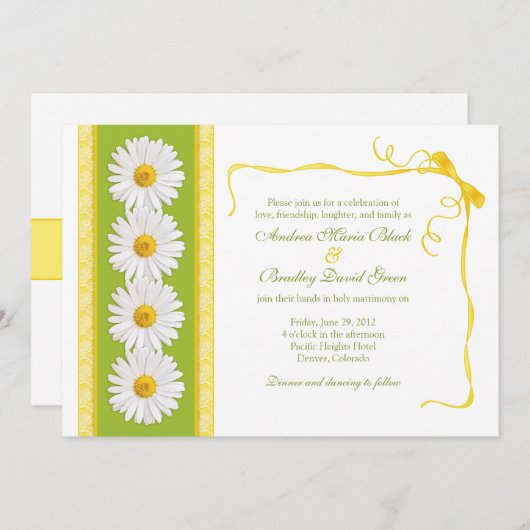 Jaune Vert Blanc Shasta Daisy Faire-part de mariag (Devant / Derrière)