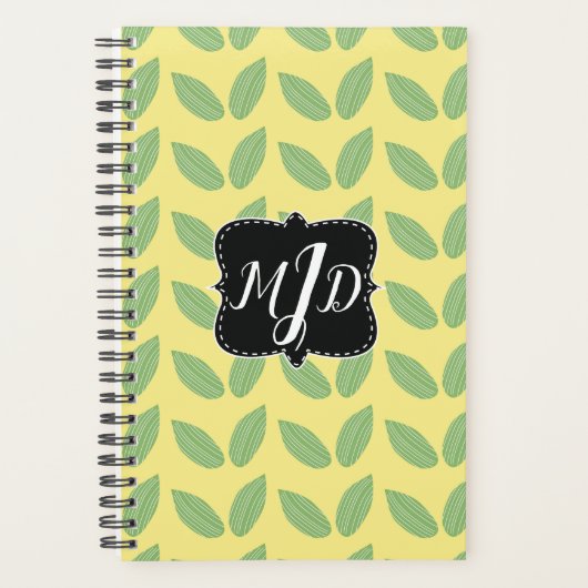 Jaune vert Monogramme Floral Feuille Planner (Devant)