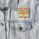 Jaune Vert Patchwork Quilt Blocks Nom Badge (En situation)