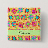 Jaune Vert Patchwork Quilt Blocks Nom Badge (Devant)
