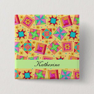 Jaune Vert Patchwork Quilt Blocks Nom Badge