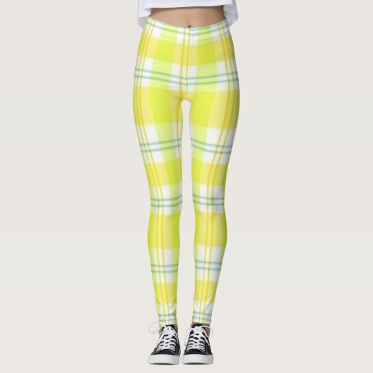 Jaune Vert Plaid Leggings (Devant)