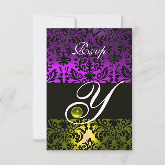 JAUNE VIOLET NOIR DAMASQUE MONOGRAMME TOPAZE RSVP (Devant)