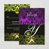 JAUNE VIOLET NOIR DAMASQUE MONOGRAMME TOPAZE RSVP (Devant / Derrière)