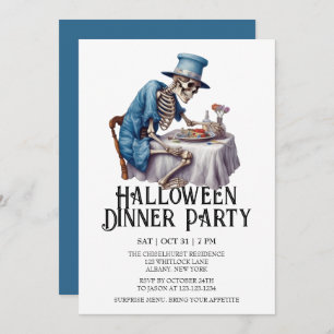Jaunty Skeleton Halloween Dinner Party Kaart