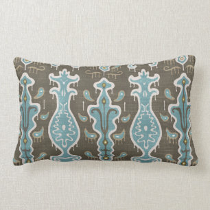 Java Ikat Print Lumbar Pillow, Brown & Turquoise Kussen