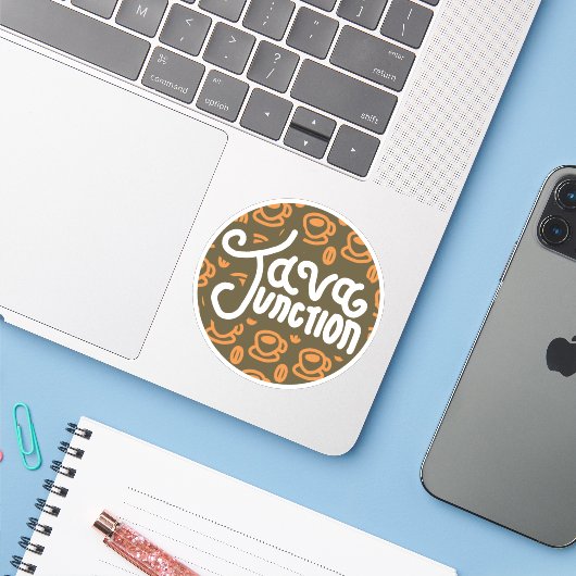 Java Junction Koffie en Bean Brown Sticker (Laptop met iPhone)