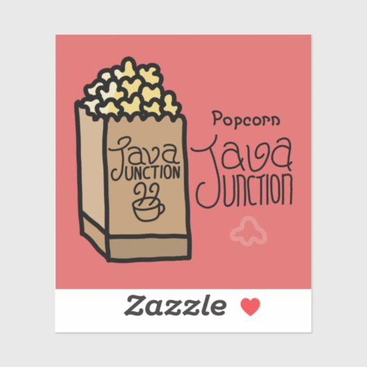 Java Junction Popcorn Sticker met tekst (Vel)