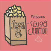 Java Junction Popcorn Sticker met tekst (Voorkant)