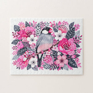 Java Muskaatvink Roze Witte Bloem Marker Illustrat Legpuzzel