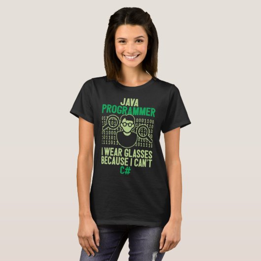 Java Programmer I Draag brillencomputer Nerd Coder T-shirt (Voorkant volledig)