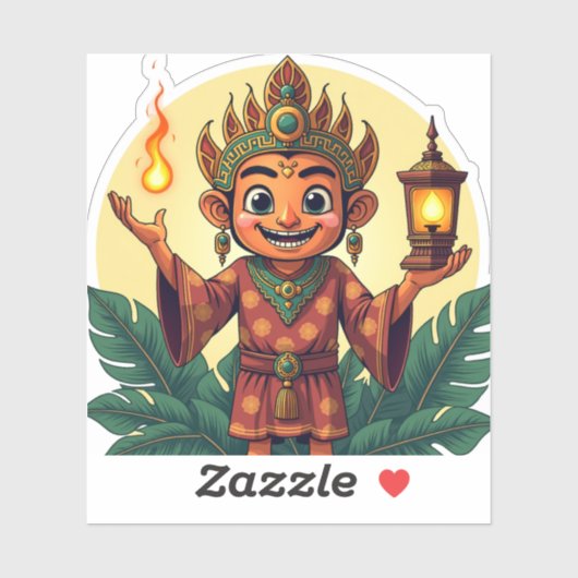 Javanese Puppet Sticker with Glowing Lantern (Feuille)