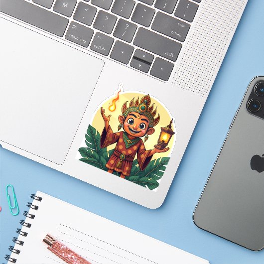 Javanese Puppet Sticker with Glowing Lantern (Ordinateur portable avec iPhone)