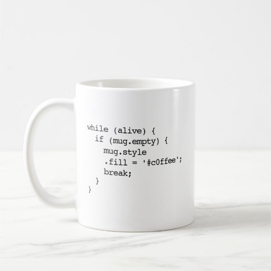 JavaScript Coffee Mok (#c0ffee break - dubbel) (Links)