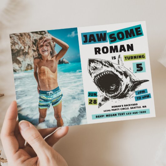 Jaw-Some Photo Shark Birthday Invitation