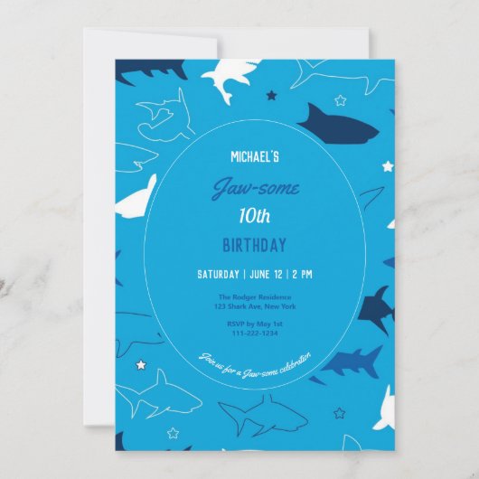 Jaw-some Shark Invitation de fête d'anniversaire (Devant)