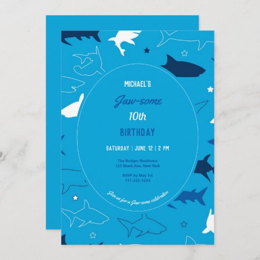 Jaw-some Shark Verjaardagsfeestje uitnodiging (Voorkant / Achterkant)